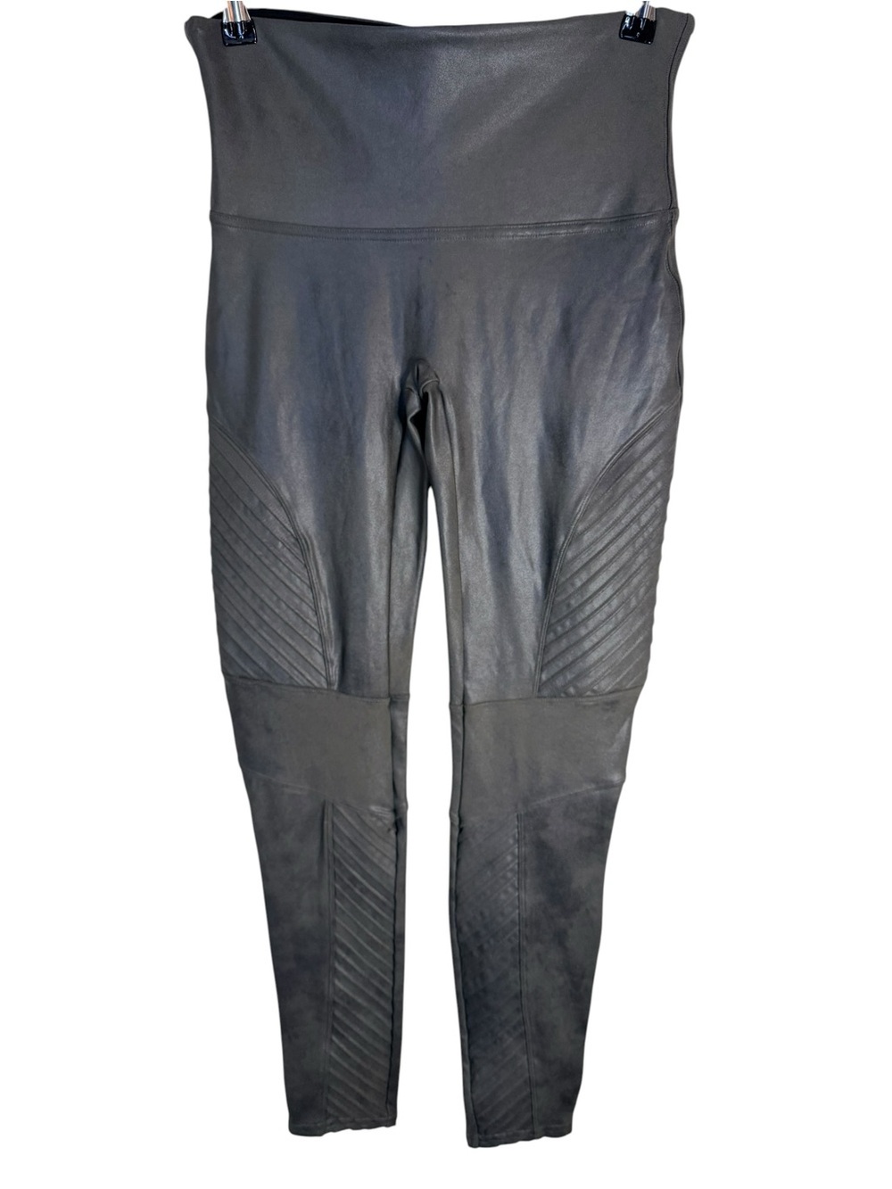 SPANX Faux Leather Moto Leggings Charcole Gray High Rise Shaping Size Large - Picture 3 of 8